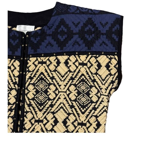 Anthropologie Simona Quilted Vest round neck navy & tan colorblock size medium - Picture 7 of 16